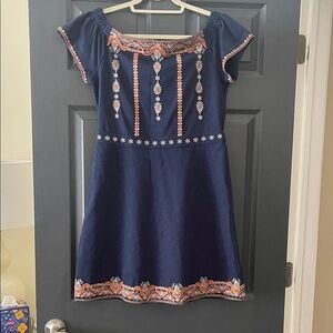 Tory Burch Navy and Orange Floral Mini Dress